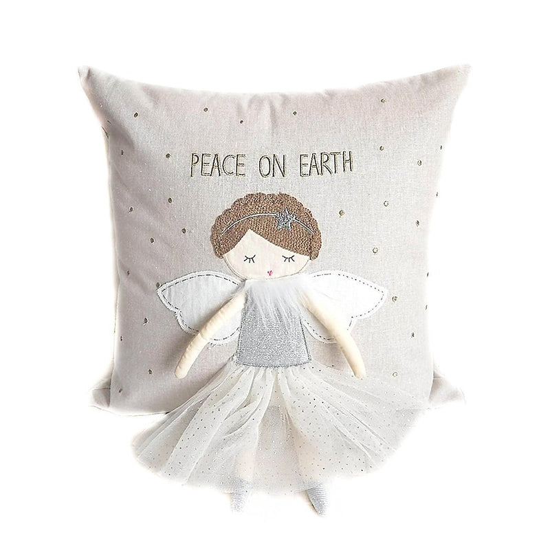 WHIMSICAL ANGEL 'PEACE ON EARTH' DECORATIVE PILLOW 16" X 16"
