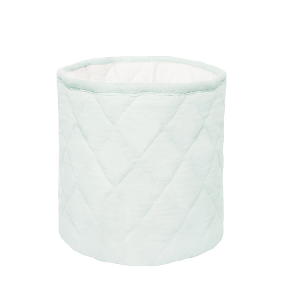 QUILTED MUSLIN BIN-SET OF 2 POWDER BLUE/WHITE