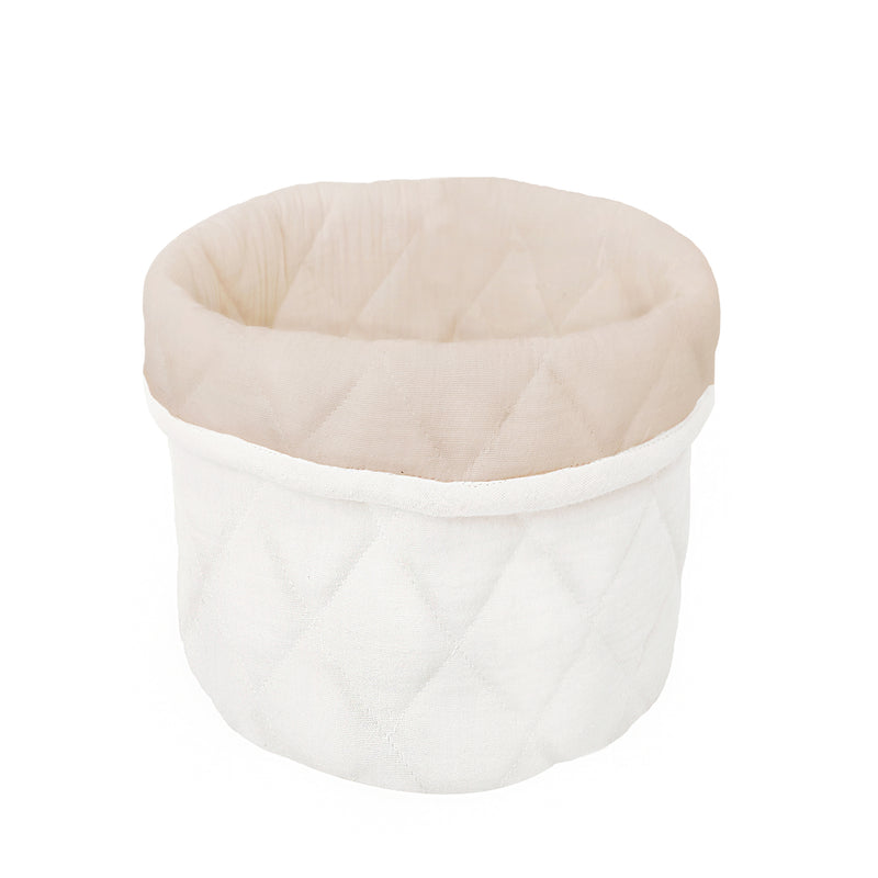 QUILTED MUSLIN BIN-SET OF 2 WHITE/OATMEAL