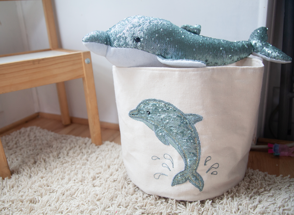 SEQUIN DOLPHIN MEDIUM CANVAS STORAGE BIN