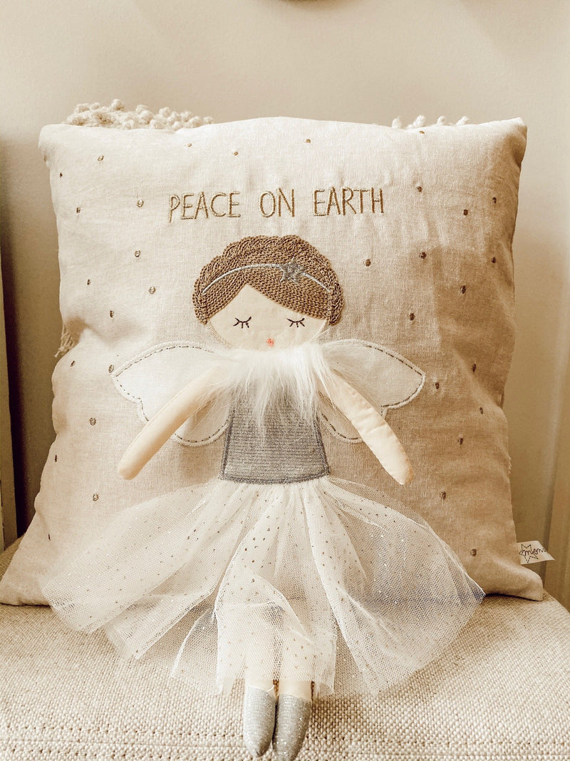 WHIMSICAL ANGEL 'PEACE ON EARTH' DECORATIVE PILLOW 16" X 16"